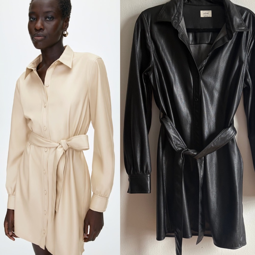 Aritzia Wilfred Sz s Caroline Vegan Leather Black Belted Dress